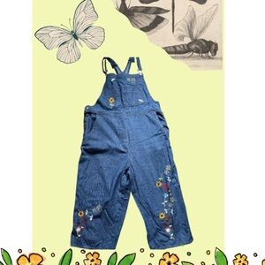 Vintage 90s Womens Agapo Denim floral embroidered baggy overalls